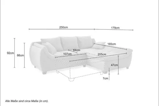 Ecksofa JAMILA - 2-Sitzer, Ecke rechts, Stoff, Anthrazit