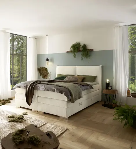 Boxspringbett SANDRIN L- Liegefläche ca. 180x200 cm, Stoff, Weiß, inkl. Stauraum