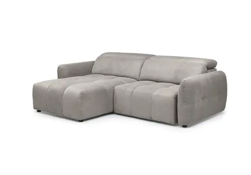 Ecksofa MADAN - 1,5-Sitzer mit Longchair rechts, Sitztiefe verstellbar motorisch, Kopfteil verstellbar, Stoff, Truffle