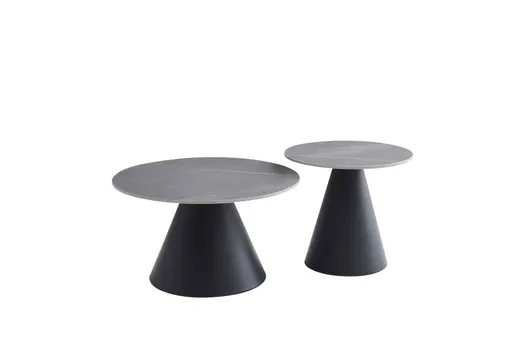 Couchtisch - 2er Set, Marmoroptik grau matt, Schwarz