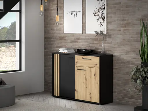 Kommode FLORISS-Schwarz, Eiche Dekor