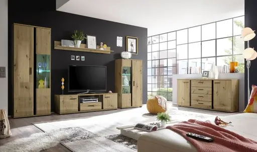 Wohnwand- Eiche  Dekor, Schwarz