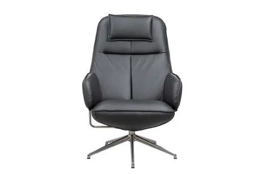 Drehsessel mit Hocker Set - Relaxfunktion, Leder, Schwarz