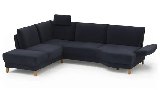 Sofa Stamford - inkl. Armlehne verstellbar und Kopfstütze, Ecksofa 2-sitzig und Abschlusshocker links mit 3,5-Sitzer, Bogen rechts, Stoff, Dunkelblau