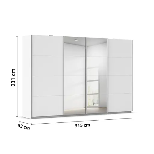 Schwebetürenschrank- inkl. Passepartout, B ca. 316 cm, Weiß, Spiegel