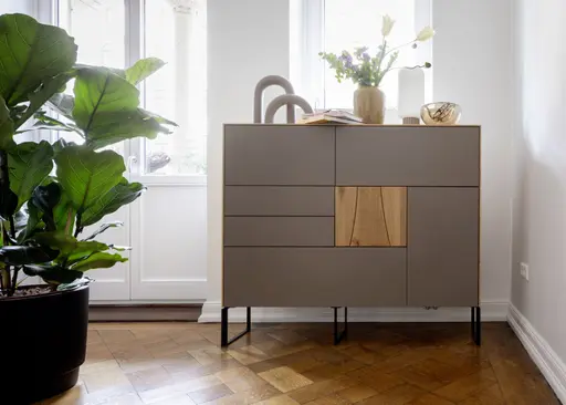 Highboard Mileto - BHT ca. 136x118x35 cm, MDF Steingrau, Naturdesign