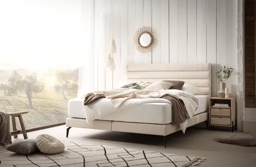 Boxspringbett - Liegefläche ca. 180x200 cm, Stoff, Beige