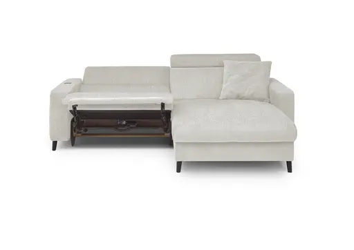 Ecksofa JANKO - 1-Sitzer mit Longchair rechts, Relaxfunktion motorisch, Stoff, Beige