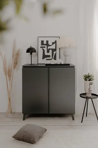 Kommode - B ca. 88 cm, Schiefer Nachbildung, Anthrazit 