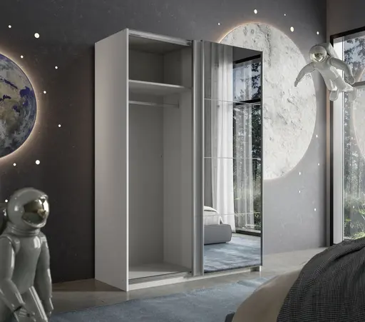 Schwebetürenschrank RUBITO- B ca. 136 cm, Weiß, Spiegel