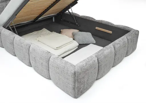 Bettgestell SANDRIN R- Liegefläche ca. 140x200 cm, Stoff, Hellgrau, inkl Latterost und Stauraum