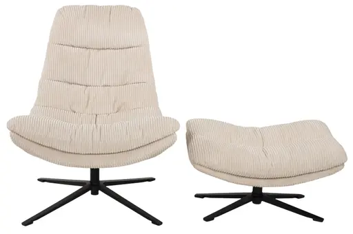 Relaxsessel mit Hocker - drehbar, Cord, Beige