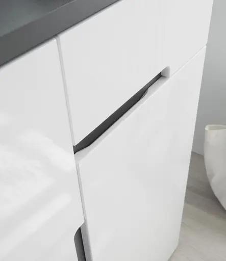 Kommode - B ca. 88 cm, Weiß, Weiß Hochglanz, Anthrazit