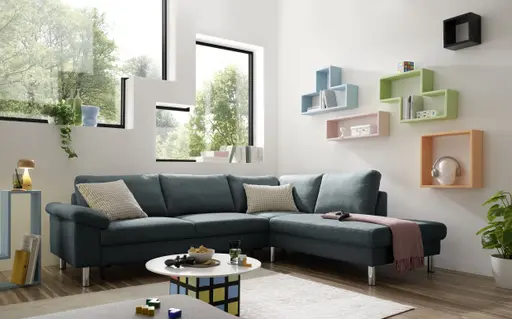 Ecksofa COOL - 2,5-Sitzer mit Ecke rechts, Querschläfer, Stoff, Anthrazit