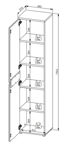 Büroschrank - B ca. 45 cm, Weiß, Artisan Eiche Nachbildung