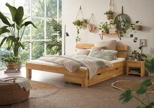 Bettgestell- Liegefläche ca. 180x200 cm, Wildeiche, Massiv, Geölt