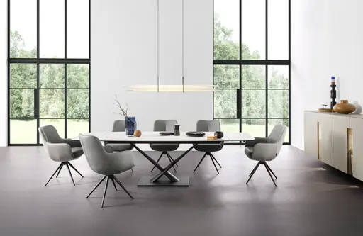 Armlehnstuhl Mis - Leder, Dunkelgrau, Stoff, Grau, Gestell Stativ