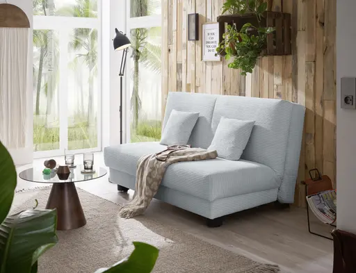 Schlafsofa EASY Optik A - 2-Sitzer ohne Armlehne, 140 cm inkl. Schlaffunktion, Cord, Hellblau