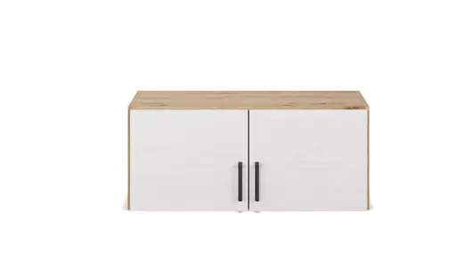Aufsatzschrank RHONDA- B ca. 91 cm, Eiche Dekor, Weiß, Hochglanz
