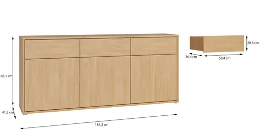 Sideboard FAID- B ca. 184 cm, Sandeiche Dekor