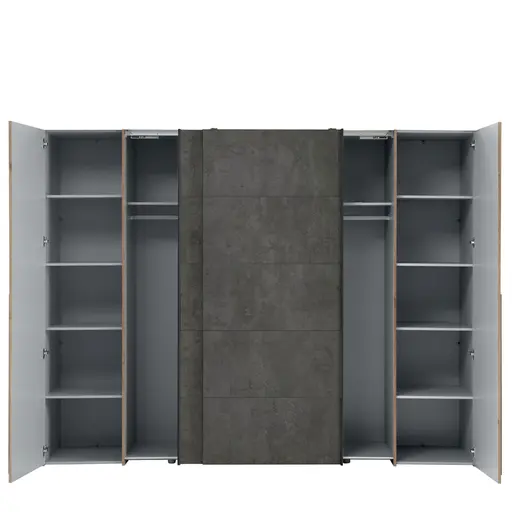 Schwebe-/Drehtürenschrank FAHDA - B. ca. 270 cm, mit Passepartout, Eiche Artisan Dekor, Betonoptik