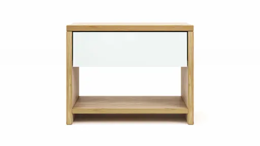 Nachtkommode New Jersey - Wildeiche massiv geölt, Weißglas matt