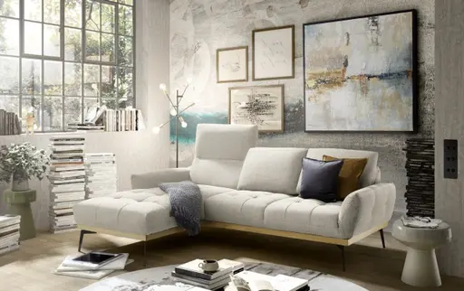 Ecksofa EDDIE - Ecke links, 2-Sitzer inkl. Rückenverstellungen, Stoff, Beige