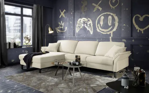 Ecksofa CALM PREMIUM 2.0 - Longchair links mit 3-Sitzer, Rückenlehne verstellbar, Stoff, Natur