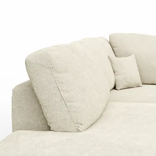 Ecksofa Solenne - Ottomane links mit Diwan rund rechts, Stoff, Weiß