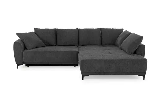 Ecksofa JACEK - 3-Sitzer, Ecke rechts inkl. Schlaffunktion mit Bettkasten, Stoff, Dunkelgrau