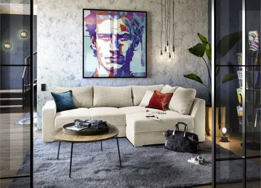 Ecksofa JANIS - 2,5-Sitzer, Ecke rechts inkl. Schlaffunktion, Stoff, Beige