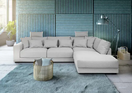 Ecksofa - 3-Sitzer, Ecke rechts, Stoff, Silbergrau