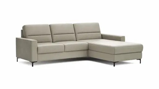 Ecksofa Merlos H - 2,5-Sitzer mit Longchair rechts inkl. Relaxfunktion (motorisch), Leder, Kreide