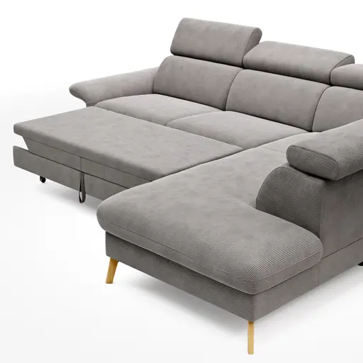 Sofa Maryville - 2,5-Sitzer mit Eckelement und Abschlussteil medium rechts, inkl. Schlaffunktion, Stauraum, Armlehne/Kopfteil verstellbar, Stoff, Grau