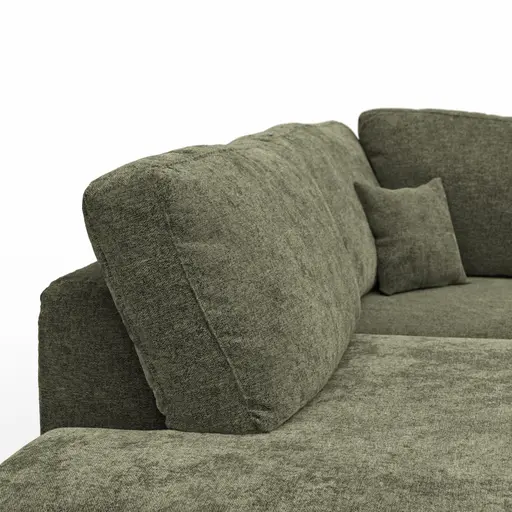 Ecksofa Solenne - Ottomane links mit Diwan rund rechts, Stoff, Olive