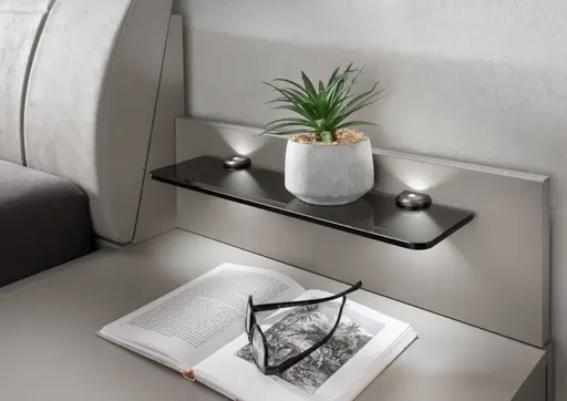 Nachttisch Marbella - Melamin Grau, Glas Weiß