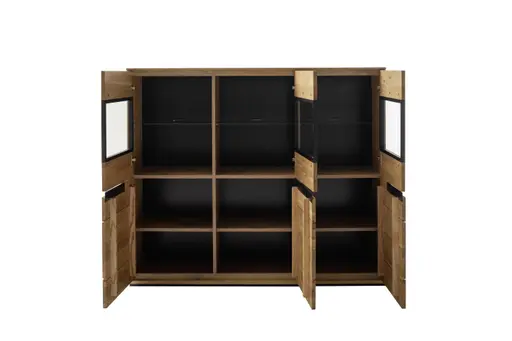 Highboard - B ca. 153 cm, Eiche Furnier geölt, Wildeiche massiv geölt