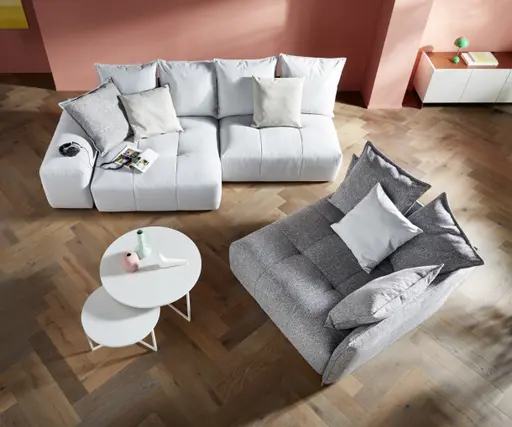 Ecksofa Palazzina - Ecke, Stoff, Graubeige