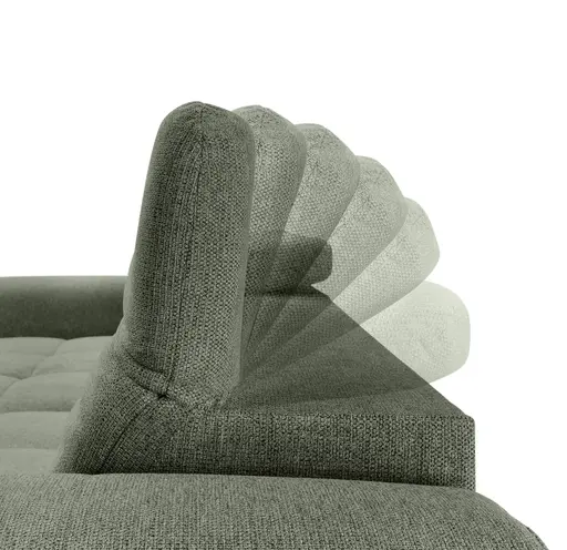 Ecksofa - Longchair links mit 2-Sitzer, Kopfteil verstellbar, Sitztiefe verstellbar motorisch, Stoff, Moos