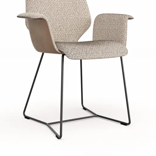 Armlehnstuhl Penthouse - Stoff, Hellgrau, Leder, Steingrau, Kufen, Anthrazit