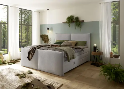 Boxspringbett SANDRIN L- Liegefläche ca. 180x200 cm, Stoff, Hellgrau, inkl. Stauraum und Fußteil