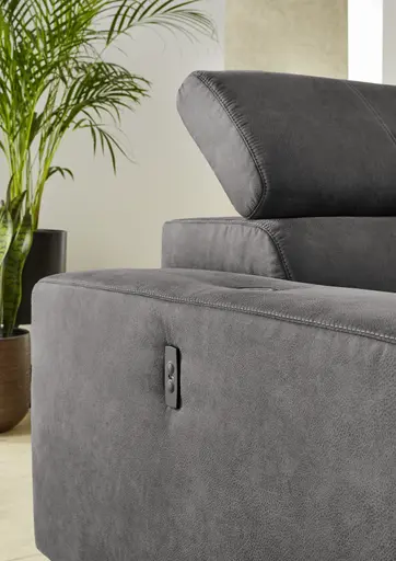 Ecksofa, 2,5-Sitzer, Ecke rechts inkl. Funktionen, Stoff, Dunkelgrau