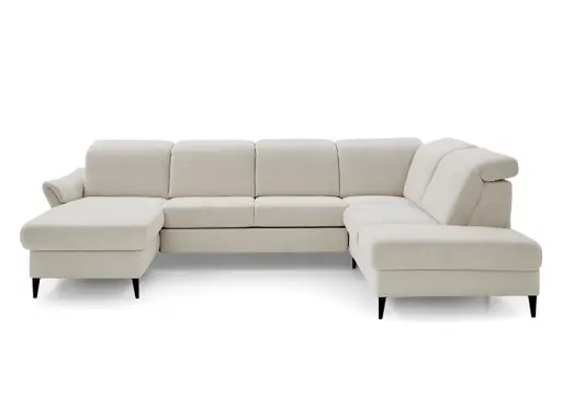 Wohnlandschaft - Longchair links mit 2,5-Sitzer und Ecke rechts, Kopfteil vertellbar, Stoff, Ecru