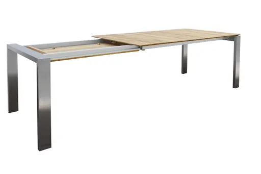 Esstisch 3400 - LB ca. 180x100 cm, ausziehbar, Asteiche massiv, 4-Fuss, Edelstahl