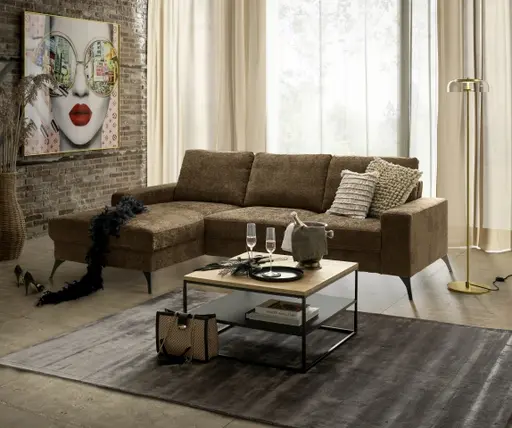 Ecksofa - Ecke links, 2-Sitzer, Stoff, Braun
