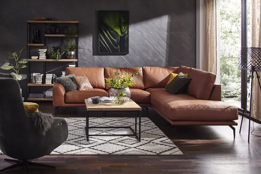 Ecksofa Redington - 2,5-Sitzer mit Ecke rechts, Leder, Cognac