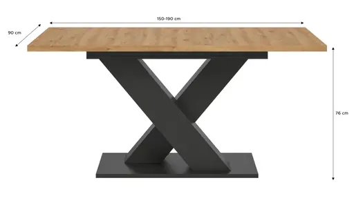 Esstisch - ausziehbar, LB ca. 150x90 cm, Artisan Eiche Nachbildung, Grau