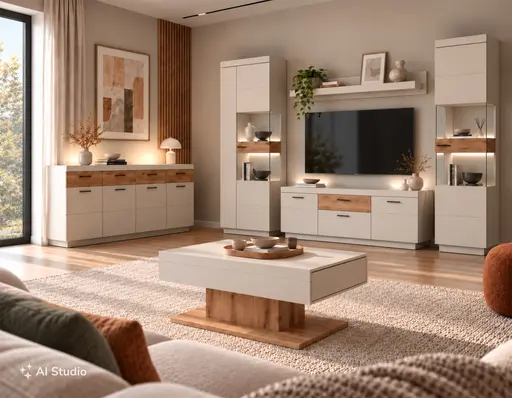 TV-Lowboard - mit Beleuchtung, B ca. 150 cm, Kaschmir, Coast Evoke Eiche Nachbildung