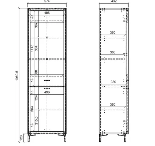 Vitrine- Eiche Dekor, Weiß, Glas