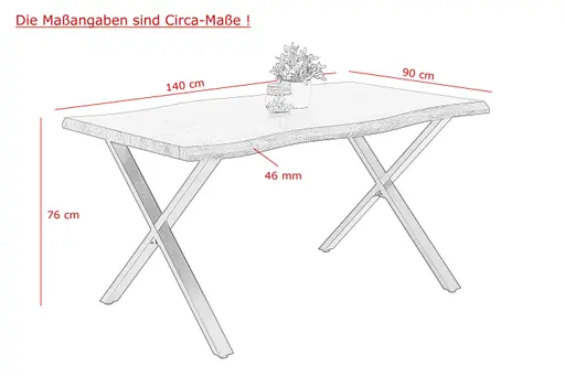 Esstisch - LB ca. 140x90 cm, Wildeiche Nachbildung, Schwarz, Baumkante